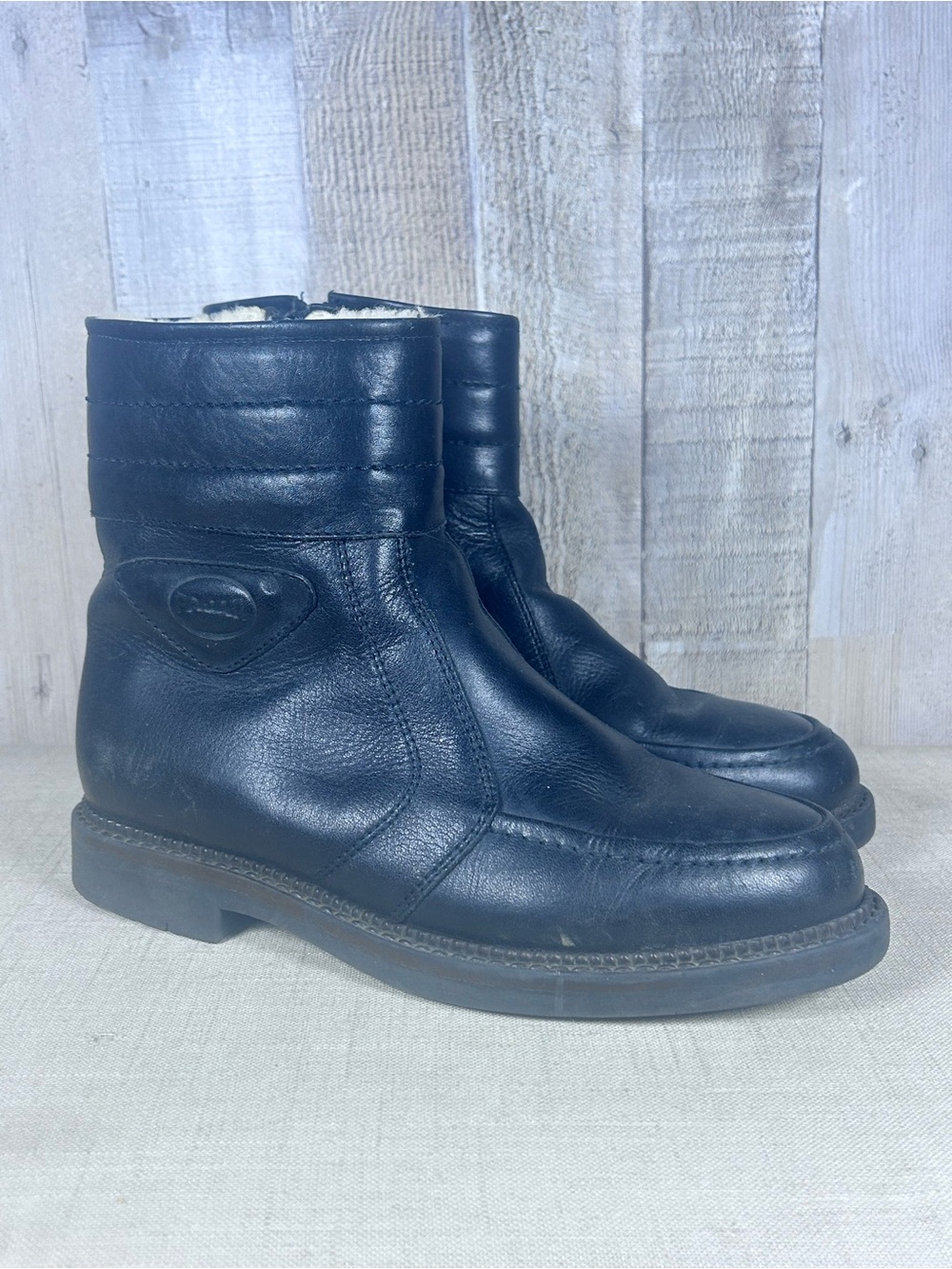 Vintage Pajar Made in Italy Black Leather Shearling Winter Boots Ladies Size 7 - Picture 5 of 9